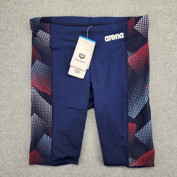 Arena Performance Men's‎ 34 Halftone Swim Jammer Team Navy Blue Red White Trunks - Picture 1 of 6